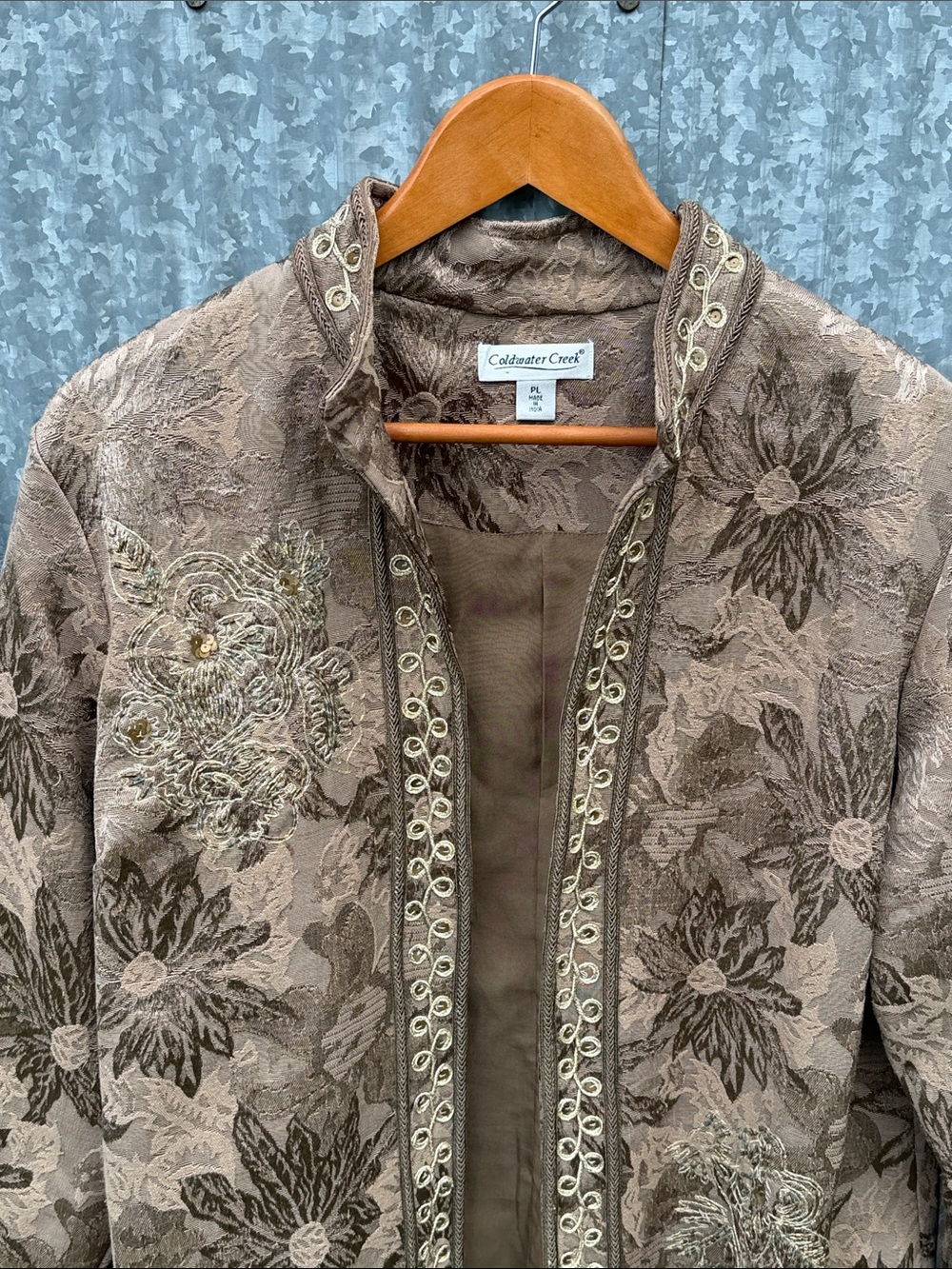 Christopher & Banks Taupe Floral Jacquard Embellished Open-Front Jacket